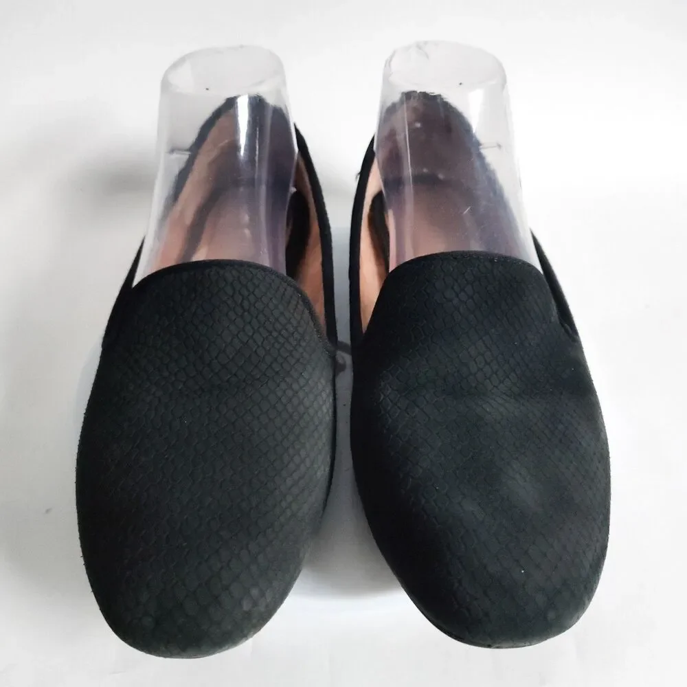 Kelly & Katie Black Leather Slip On Comfort Snakeskin Embossed Loafers Size‎ 9.5